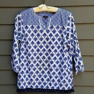 Talbot's Blue White Geometric Print Cotton Top size MP